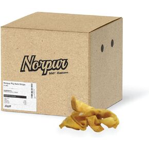 Natural Pig Ear Strips for Dogs, 5 lb. Box, Oven Baked Pork Training Treats for Small to Medium Breeds, Soft and Fully Digestible, Supports Joint, Dental, and Coat Health, Made in Canada