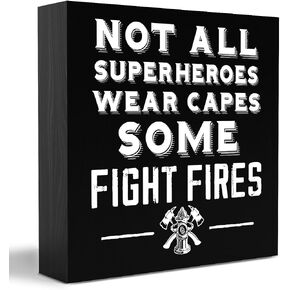 Modern Firefighter Gifts Wooden Box Sign Table Decor Plaque Not All Superheroes Wear Capes Some Fight Fires Wood Box Sign Art Home Shelf Desk Decoration 5 x 5 Inches in Saudi Arabia