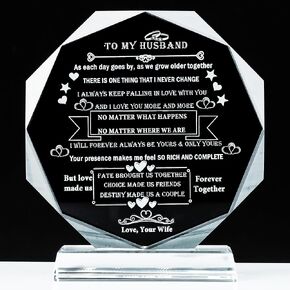 YWHL Gifts for Husband with Colorful LED Base I Love You Gifts for Him Best Anniversary Birthday Husband Gift Idea Romantic Crystal to My Husband Presents for Valentine's Day Christmas Fathers Day