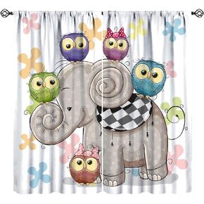 Cartoon Elephant Curtains for Kids Boys Girls Bedroom Decor Funny Cute Animals Rod Pocket Thermal Insulated Blackout Windows Drapes for Living Room Nursery W21xL45in 2 Panels