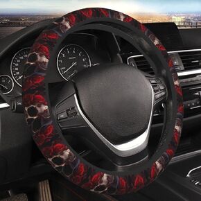 Gothic Rose Blood Skull Elastic Steering Wheel Cover for Women Men, Universal 15 Inch Anti Slip Auto Car Wrap Cover