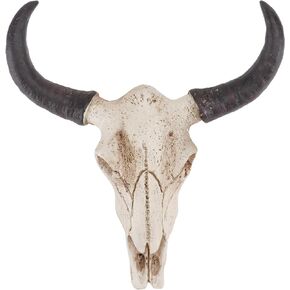 Resin Long Horn Cow Skull Wall Plaque - Christmas Art Crafts Ornaments, Cow Bull Bison Skull Decor, Resin Skull Sculpture Wall Hanging Art for Home Decor and Western Themed Rooms