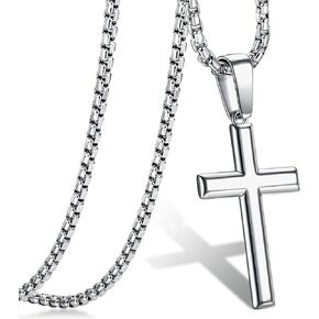 Jstyle Cross Necklace for Men Sterling Silver Cross Pendant with Rolo Chain Necklace for Men Women 16-24 Inches