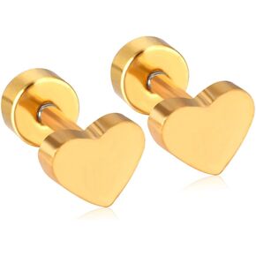 18G Heart Love Screw Back Small Stud Earrings for Women Teen Girls Minimalist Surgical Steel Cartilage Tragus Piercing Sleeper Studs Hypoallergenic for Sensitive Ears Valentine's Day Birthday Gift Her Daughter