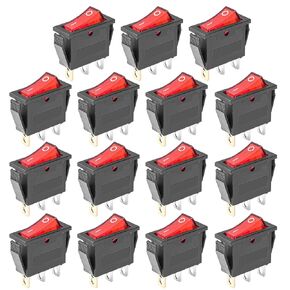 15Pcs KCD3-101 250V/15A, 125V/20A Red Light Illuminated LED On/Off SPST 3 Pin 2 Position Mini Boat Rocker Switch