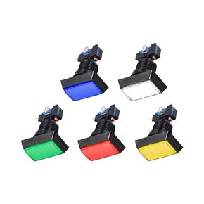 Game Push Buttons Rectangle Push Switches 5 Color LED Light with Micro Switches [for Arcade Game] -49x33mm/12V/5 Pcs