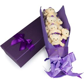 Deluxe Purple Teddy Bear Bouquet in Gift Box - One Dozen Long Stemmed Rose Stuffed Plush Bears w Tutus - Gift Wrapped Bow & Ribbon - High School Graduate or College Graduation Gift