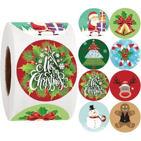 2024 New Merry Christmas Stickers Labels Roll 1 Inch 8 Designs Round Christmas Tags 500Pcs Adhesive Xmas Decorative Envelope Seals Stickers for Cards Gift Envelopes Boxes (1 Inch)