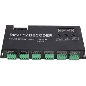 FTVOGUE RGB LED Light Controller, 24 Channel DMX Decoder RGBW DMX512 Dimming Driver LED Controller for Stage Bar DC5V 24V, Studio Recording Equipment