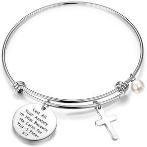 Christian Bible Verses Inspirational Keychain Cast All Your Anxiety on Him 1 Peter 5:7 Keychain