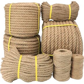 Natural Jute Rope for Crafts,Decorating,Gardening, Bundling,Camping,Cat Scratching Post,Thick Hemp Rope 1/4 inch 1/2 inch 5/8 inch 3/4 inch 1 inch 1-1/4 inch 1-1/2 inch (1/2in×49ft)