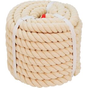 حبل من القطن الطبيعي مقاس 3/8 بوصة × 100 قدم، 3 حبل ملتوي للتعليق على الحائط، والمشروعات اليدوية الديكورية، وعقدة المكرامية وديكور المنزل (بيج) in Kuwait