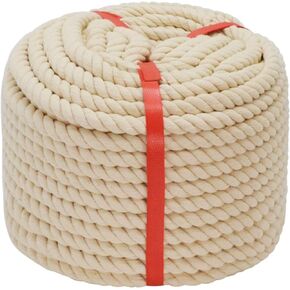 3/8 Inch x 100 Feet Natural Cotton Rope 3 Strand Twisted Rope for Wall Hanging, Decor Crafts Projects, Macrame Knotting and Home Decoration (Beige)