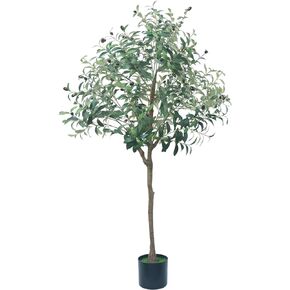 Artificial Olive Tree, 5FT Fake Olive Plant in Pot, Tall Faux Silk Plant, Faux Olive Branches Fruits, for Home Decor Office Living Room Perfect Housewarming Gift