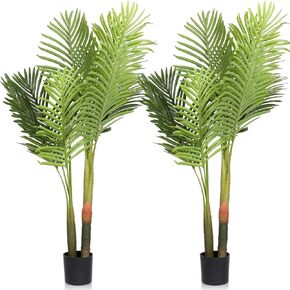 Artificial Areca Palm Plants Tall Fake Palm Trees in Pot Large Faux Tropical Palm Plants for Indoor Outdoor Home Garden Office Living Room Decor (2 Pcs,4 ft)