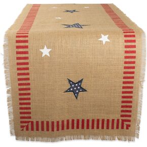 DII 4th of July Tabletop Collection, Table Runner, 15x74, Patriotic Jute