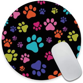 Non-Slip Round Mousepad, Multicolor Dog Paws Mouse Pad for Home, Office and Gaming Desk 7.9 x 7.9 x 0.12 Inch