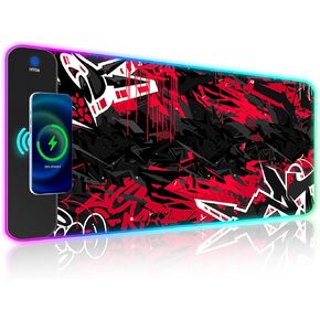 iCasso Wireless Charging RGB Gaming Mouse Pad 15W,Large LED Mousepad,10 Light Modes Non-Slip Rubber Base Keyboard Mat for Computer PC Gamer (Honeycomb)