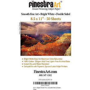 8.5" X 11" Smooth Fine Art Archive Bright White Double Sided Inkjet Paper - 50 Sheets