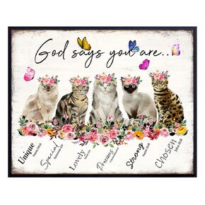 Christian Inspirational Wall Art 11x14 - Bible Verse Psalm Scripture Wall Decor for Women - Christian Gifts - Love, Faith, God Says - positive Shabby chic Cat Decor - Boho Decor - Religious Print