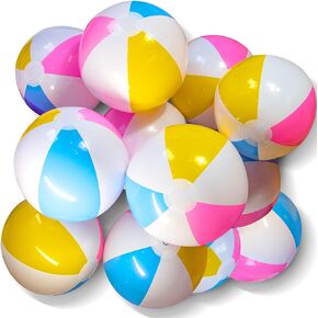 Novelty Place Inflatable Beach Balls - 3 Pack, 12" Diameter, White Panels Alternate with Macaron Colors, Leak-Proof PVC - Summer Beach Pool Party Supplies, Fun Floating Toys for Teenagers, Adults