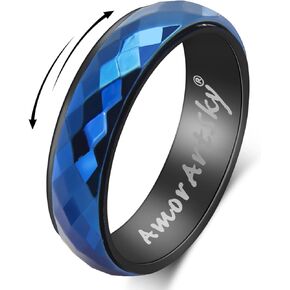 Fidget Rings for Women Men Anxiety: Titanium Stainless Steel Spinner Gear Ring Thumb Ring Mens womens Wedding Band Ring Silver Blue Black Tone Size 6 7 8 9 10