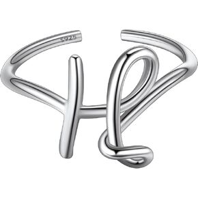 Suplight 925 Sterling Silver Cursive Initial Ring, Dainty Adjustable Open A-Z Alphabet Letter Rings for Women Girls (with Gift Box)