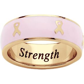 PalmBeach Stainless Steel or Yellow Gold-Ion Plated Stainless Steel and Pink Enamel Breast Cancer Awareness Inscribed Ring (6.5mm) Size 10
