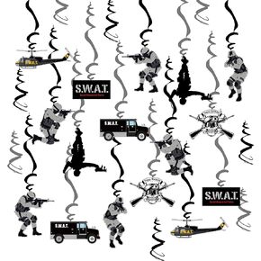 SWAT Theme Hanging Swirl Birthday Party Decors Special Forces Party Dizzy Danglers Military Ceiling Streamers Party Supplies for Children Adults Pretend Play Role Play Party Birthday