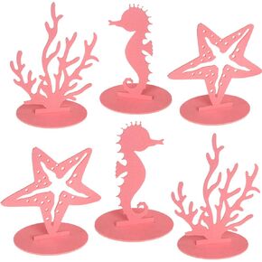 6Pcs/Pack Pink Mermaid Party Decoration DIY Felt Table Centerpiece Under The Sea Party Decorations for Ocean Theme Girl Little Mermaid Birthday Baby Shower Party Supplies