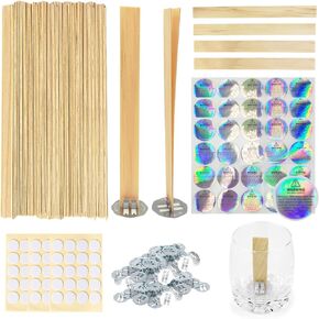 120pcs Wood Candle Wicks, Long Lasting Flame, Easily Burn, Natural Candle Cores with Stand and Glue Dot, Warning Label for DIY Candle Making in Kuwait