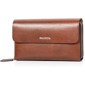 Leather Men Clutch Bag Large Wallet Purse Card Holder Case Business with Double Zip Handbag