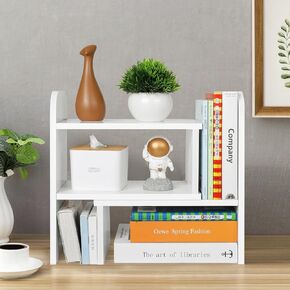 Desktop Organizer Shelf Office Desk Storage Rack,Adjustable Desktop Storage Shelf,Countertop Bookshelf Small Table Shelves, Expandable Desktop Stand Bookshelf,Office Organization for Desk,White