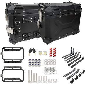 Universal Motorcycle Side Case,36L Motorbike Hard Side Saddlebag Box Trunk Tour with Support Racks Security Lock and Handle for Helmet Luggage Left and Right Storage Carrier,Black Aluminum