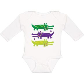 inktastic Mardi Gras Holiday Alligators Long Sleeve Creeper