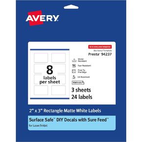 Avery Rectangle Labels with Sure Feed, 2" x 3", 64 White Labels, Print-to-The-Edge, Surface Safe Clean Removable Label Adhesive, Laser/Inkjet Printable Labels