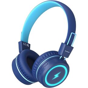 Kids Wireless Headphones with Colorful LED Lights, Foldable Children Headphone with Stereo Sound, 50H Playtime, 92dB Volume Limited Headphones On Ear for School/Home/Travel