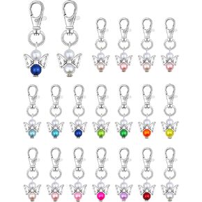 20 Pcs Angel Pearl Beads Pendant Keychain, Angel Fairy Dangle Charms with Swivel Clasps Hook for Bag Pouch Purse Key Holders