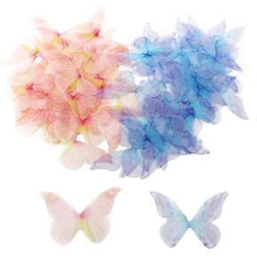 Honbay 60PCS Artificial Craft Butterfly Wing Charms for Women Earring Pendant Jewelry Crafts Hair Clip Decoration (Blue and Pink)