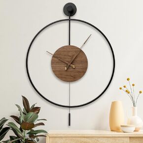 Large Modern Wall Clock,Wall Clocks for Living Room Decor,Classical Metal Minimalist Roman Numeral Dial,Big Decorative Farmhouse Pendulum Wall Clock With Walnut Pointers for Office,Dining Room