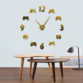 The Geeky Days Video Game Controllers DIY Large Gamer Wall Clock Game Room Decor Modern Design Freamless Giant Wall Clock Game Boys Room Wall Watch (Black)