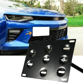 Xotic Tech Front Bumper Tow Hook License Plate Mounting Bracket No Drill Hole Adapter Holder Kit Compatible with Chevrolet Camaro 6th Gen 2016-up, Black