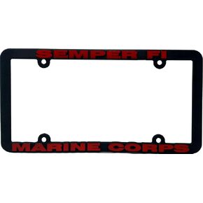 Semper Fi USMC 12" x 6" Black Plastic License Plate Frame