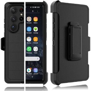 Tekcoo Case for Galaxy S23 Ultra Holster Locking Belt Clip [Military Grade 12FT Drop Tested] Full Body Carrying Kickstand Cover for Samsung Galaxy S23 Ultra 5G [Black]