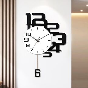Wall Clock,Modern Decorative Wall Clocks with Pendulum Battery Operated for Bedroom Office Kitchen Home,Silent Non-Ticking Large Numbers Wall Clock for for Living Room Decor,13x20inch