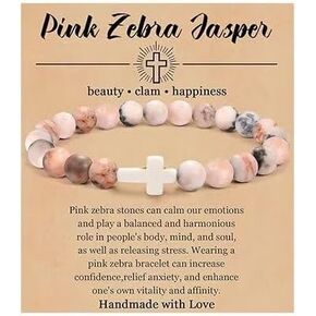 Blue Drop Christian Gifts Cross Healing Natural Stone Beaded Bracelet For Women Men Religious Healing Charm Stretch Bracelet 8mm Jewelry Gift