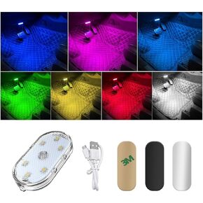 Wireless Led Lights for Car Interior, 7 Colors Magnetic Auto Interior Light with 6 Bright LED Lamp Bead, Portable USB Rechargeable Interior Led Night Light Decor (Voice Control Colorful, 1 PC)