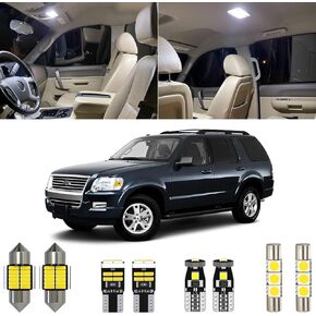 12 Piece 6000K White Explorer Interior LED Lights Kit Package Replacement for Ford Explorer 2002 2003 2004 2005 2006 2007 2008 2009 2010, with Placement Diagram and Install Tool