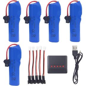 Accessories 5PCS 3.7V 1200mah Lithium Battery with 5in1 Charger for DE45 DE58 DE49 DE57 DE70 RC Car 1:14 Off-Road Vehicle Four-Wheel Drive High-Speed Climbing Drift Racing Spare Battery