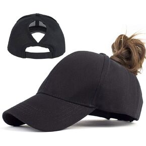 Woman-Ponytail-Baseball-Cap with Adjustable Fastener - Breathable Cotton Outdoor Summer Sun Hat for UV Protection